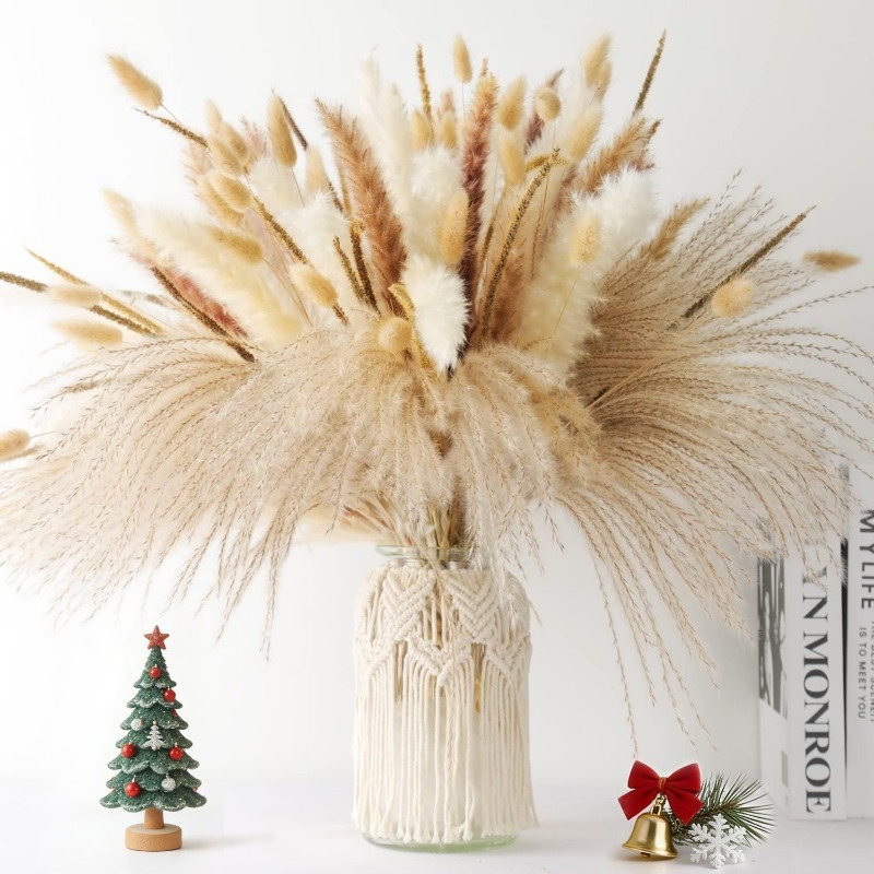 Dried Pampas Bundle - 120Pcs Boho Natural‑tone Mixed Dried Grass