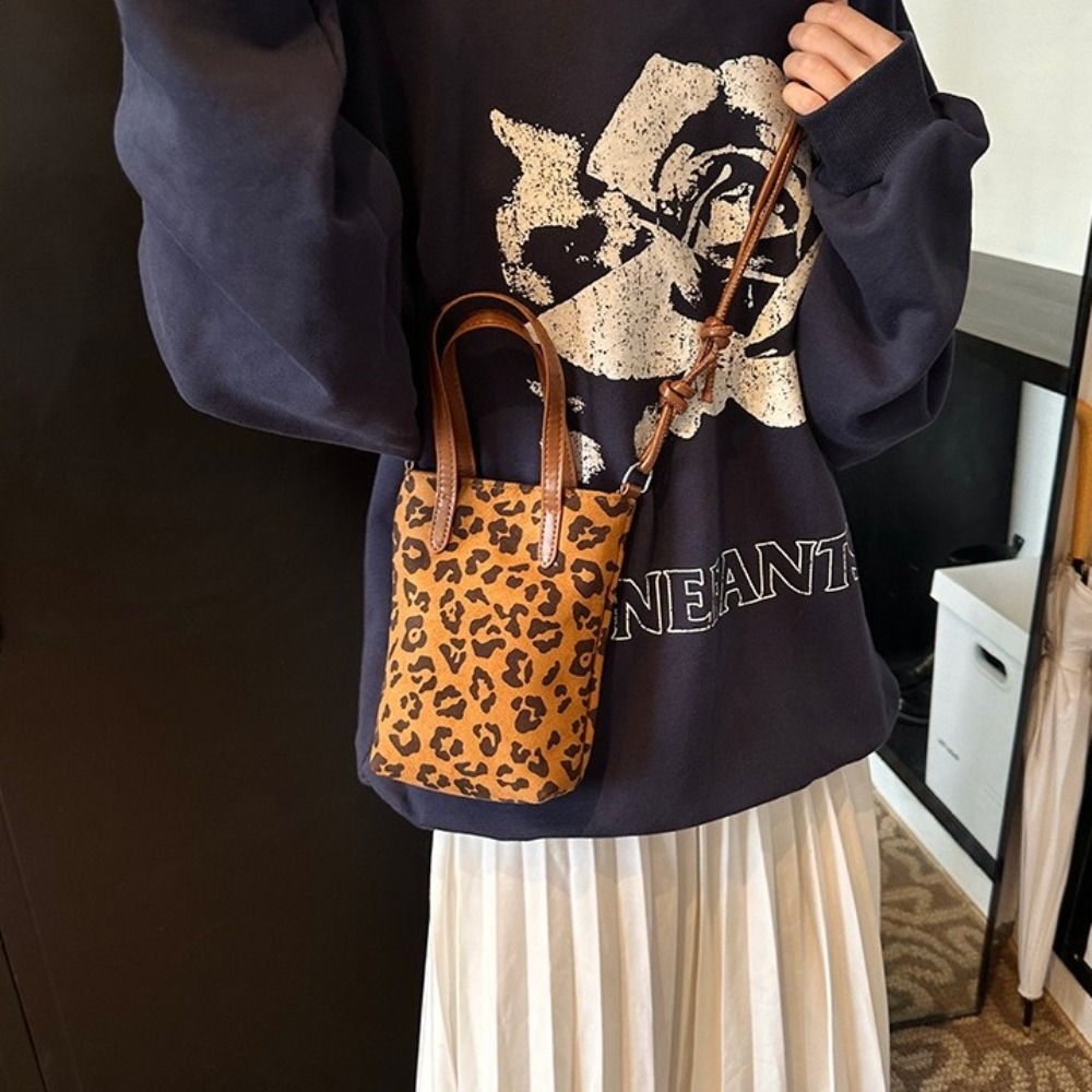 Retro PU Leopard Print Shoulde - Interior Design Korean Style 评论和价格